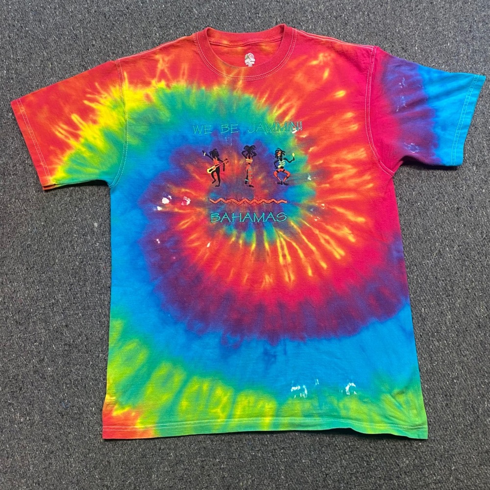 Bahamas We Be Jammin TShirt Sz M Mens Multi Tie Dye Souvenir Embroidered Retro